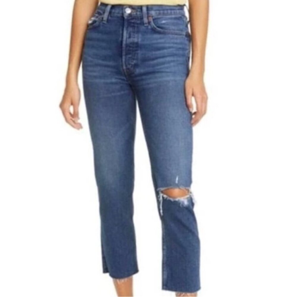 Redone Jeans 70s Stove Pipe Dark Worn Jeans Size 27 - 23781